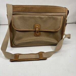 Vintage‎ Brahmin Beige 16" Soft Canvas Laptop Bag Messenger Adjustable Strap Men